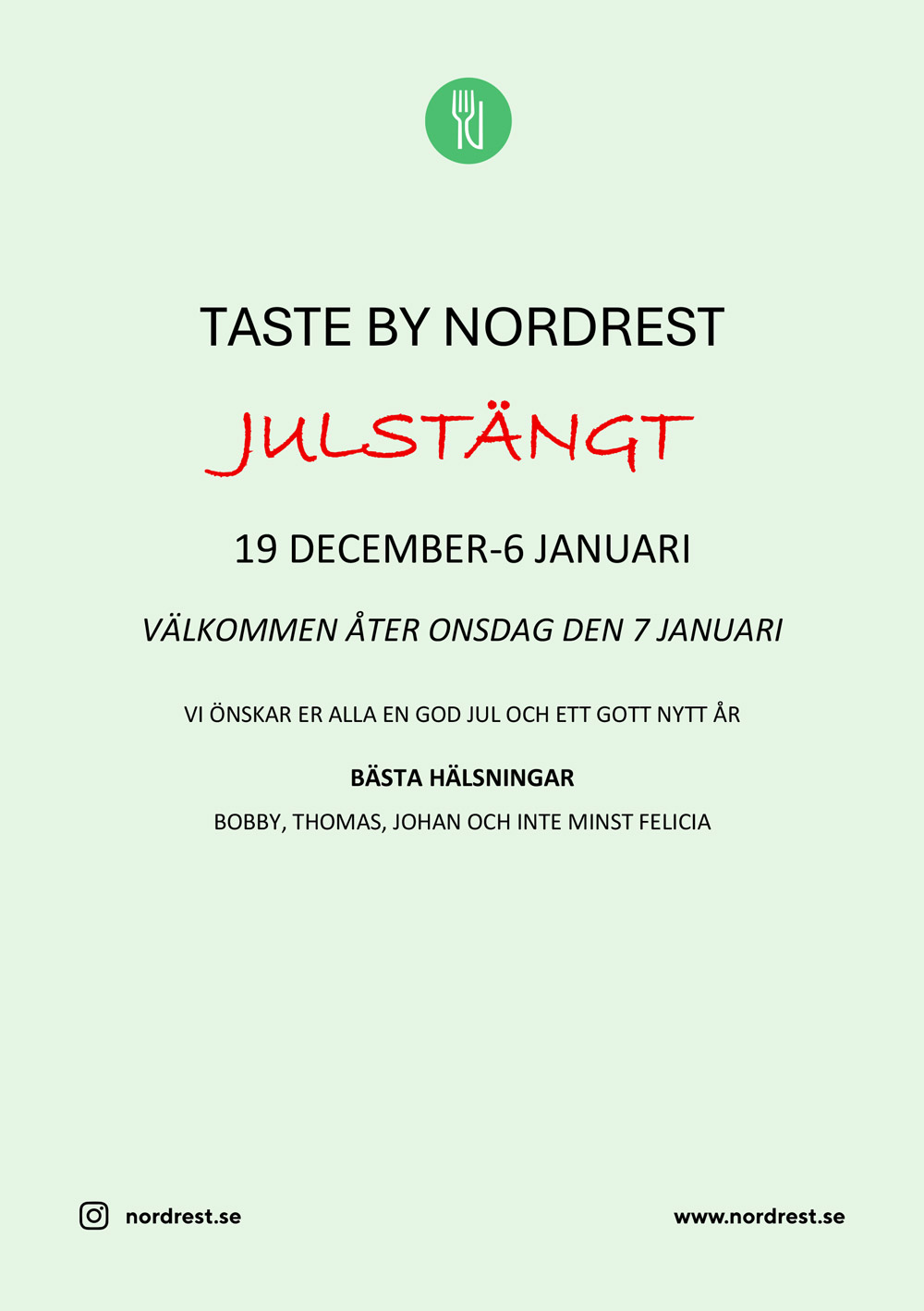Info om julstängt